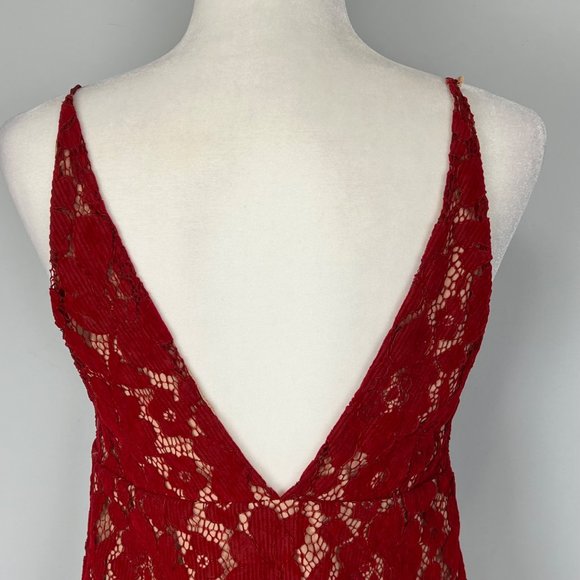 Free People Womens Dangerous Love Red Lace Mini Slip Dress V Neck size 2 - Picture 7 of 15